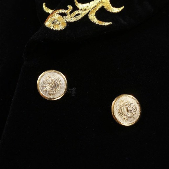 Black Velvet Gold Embroidered Tuxedo Jacket - Picture 4 of 4